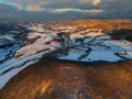 Aerial view of Podpolanie region and Dubravica village region during winter from air balloon Royalty Free Stock Photo