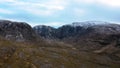 Aerial view of Poisen Glen next to Mount Errigal, the highest mountain in Donegal - Ireland.