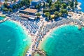 Aerial view of Poli Mora turquoise sand beach in Selce