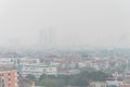 Top view foggy and misty Hanoi urban landscape causes by air pollution