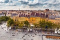 view of Pompidou square and residential houses. Eiffel tower at the distance. Paris travel and lifestyle concept Royalty Free Stock Photo