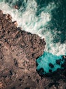 Aerial view of Pont Naturel Mauritius. Natural stone bridge, atraction of southern coastline in Mauritius. Royalty Free Stock Photo