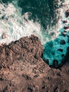 Aerial view of Pont Naturel Mauritius. Natural stone bridge, atraction of southern coastline in Mauritius. Royalty Free Stock Photo