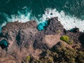 Aerial view of Pont Naturel Mauritius. Natural stone bridge, atraction of southern coastline in Mauritius. Royalty Free Stock Photo