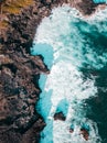 Aerial view of Pont Naturel Mauritius. Natural stone bridge, atraction of southern coastline in Mauritius. Royalty Free Stock Photo