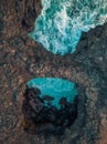 Aerial view of Pont Naturel Mauritius. Natural stone bridge, atraction of southern coastline in Mauritius. Royalty Free Stock Photo