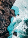 Aerial view of Pont Naturel Mauritius. Natural stone bridge, atraction of southern coastline in Mauritius. Royalty Free Stock Photo