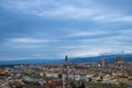 Aerial view of Ponte Vecchio, Palazzo Vecchio and Santa Maria del Fiore, Florence, Italy Royalty Free Stock Photo