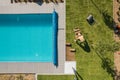 Aerial View of a Poolside and Grass Turfs Installation Royalty Free Stock Photo