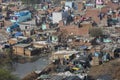 Aerial view of poor indian slums in Faridabad, Haryana .