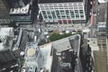 Aerial view of popular New York City taxis driving through the streets of Manhattan