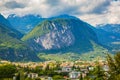 Aerial view at the popular touristic landmark Riva del Garda village at lake Garda, Italy. on a beautiful summer day Royalty Free Stock Photo