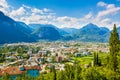 Aerial view at the popular touristic landmark Riva del Garda village at lake Garda, Italy. on a beautiful summer day Royalty Free Stock Photo