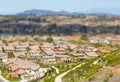 Aerial View of Populated Neigborhood Of Houses With Tilt-Shift Blur Royalty Free Stock Photo