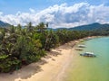 Aerial view of Port Barton Beach on paradise island, tropical travel destination - Port Barton, San Vicente, Palawan, Philippines