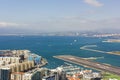 Aerial view of the port, city and Bay of Gibraltar. Royalty Free Stock Photo