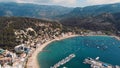 Aerial view of Port de Soller rooftops, Mallorca, Spain