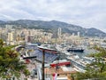 Aerial view of Port Hercule, marina and harbor for boats, luxury yachts and cruise ships in Monaco, Monte Carlo. Royalty Free Stock Photo