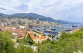 Aerial view of Port Hercule, marina and harbor for boats, luxury yachts and cruise ships in Monaco, Monte Carlo. Royalty Free Stock Photo