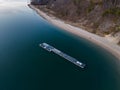 Aerial view of the Port Jefferson Harbor during a beautiful and cloudless sunset in the winter Royalty Free Stock Photo