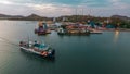 Aerial view port of lembar ferry container ship