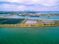 Aerial view of Port Melbourne with moored cargo vessels. Royalty Free Stock Photo