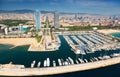 Aerial view of Port Olimpic from helicopter. Barcelona Royalty Free Stock Photo