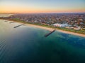 Aerial view of Port Phillip Bay and Melbourne coastline suburban