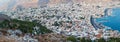 An aerial view of the port of Pothia, Kalymnos, Greece