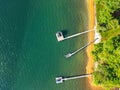 Aerial view of a port on the shore of Lake Norman in Cornelius, NC Royalty Free Stock Photo