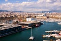 Aerial view of Port Vell and Barcelona city