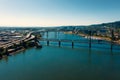 Aerial view of Portland Oregon`s Hawthorne and Morisson Bridge Royalty Free Stock Photo