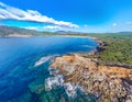 Aerial view of Porto Ferro shore on a sunny day Royalty Free Stock Photo