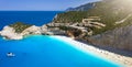 Aerial view of Porto Katsiki beach, Lefkada island, Ioanian Sea, Greece