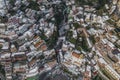 Aerial view of Positano with colourful rooftop along the Amalfi coast, Salerno, Italy