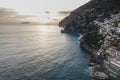 Aerial view of Positano with colourful rooftop along the Amalfi coast, Salerno, Italy