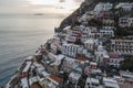 Aerial view of Positano with colourful rooftop along the Amalfi coast, Salerno, Italy