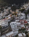 Aerial view of Positano with colourful rooftop along the Amalfi coast, Salerno, Italy