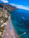 Aerial view of Positano photo, beautiful Mediterranean village on Amalfi Coast Costiera Amalfitana, best place in Italy, travel Royalty Free Stock Photo