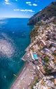 Aerial view of Positano photo, beautiful Mediterranean village on Amalfi Coast Costiera Amalfitana, best place in Italy, travel Royalty Free Stock Photo