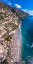 Aerial view of Positano photo, beautiful Mediterranean village on Amalfi Coast Costiera Amalfitana, best place in Italy, travel Royalty Free Stock Photo