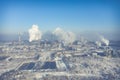 Aerial view of power plant and coal storage. Photo captured with drone Royalty Free Stock Photo