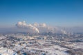 Aerial view of power plant and coal storage. Photo captured with drone Royalty Free Stock Photo