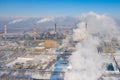 Aerial view of power plant and coal storage. Photo captured with drone Royalty Free Stock Photo