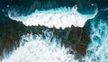 Aerial View of a Powerful Ocean Wave Crashing on Rocks Royalty Free Stock Photo