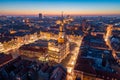 Aerial view on Poznan main square and old city at evening. Royalty Free Stock Photo