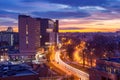 Aerial view of Poznan at sunset, Poland Royalty Free Stock Photo