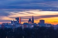 Aerial view of Poznan at sunset, Poland Royalty Free Stock Photo