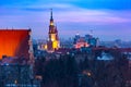 Aerial view of Poznan at sunset, Poland Royalty Free Stock Photo