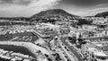 Aerial view of Pozzuoli port from a drone in summer season, Italy Royalty Free Stock Photo